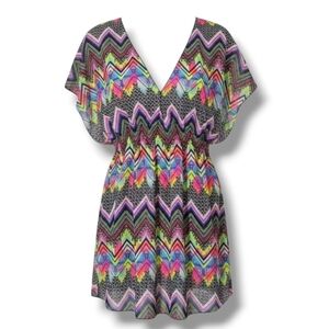 Miken Swim Women’s Multicolor Chevron Deep V-Neck Sleeveless Cover-Up – Size XS